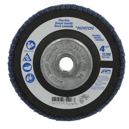 Zoro Select Fiber Disc, 4 1/2 in Dia, 5/8in Arbor 78072775426