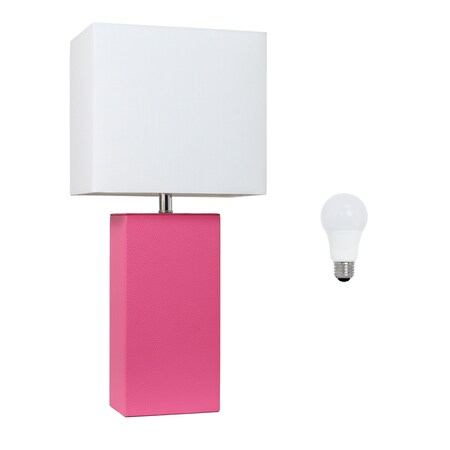 Homeroots 21" Hot Pink Faux Leather Table Lamp LED With White Shade 643013