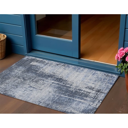 Homeroots 3' X 5' Navy Blue And Sky Blue Abstract Washable Indoor Outdoor Area Rug 587290