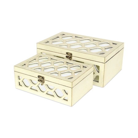 Homeroots Set of Two White Mirrored Glass And Solid Wood Box With Lid, 2PK 399683