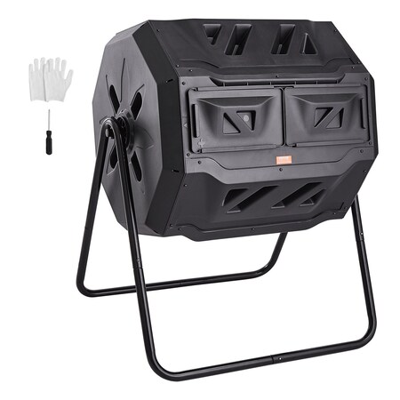 Vevor Compost Bin 43 Gal Dual-Chamber Composter Tumbler Rotating Sliding Doors XDB-436B2
