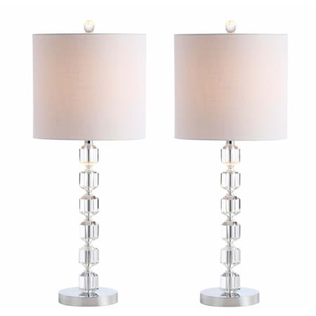 Jonathan Y Cary 27.5" Modern Stacked Crystal/Metal LED Table Lamp, Chrome/Clear, 2PK JYL5053A-SET2