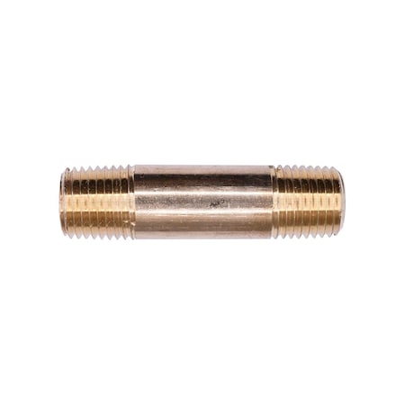 Auveco Brass Long Nipple 2in Length 1/4in Threads, 5PK 314