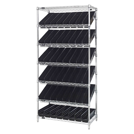Quantum Storage Systems WIRE SHELVING UNIT W/48 BLACK BINS WRS-7-103BK