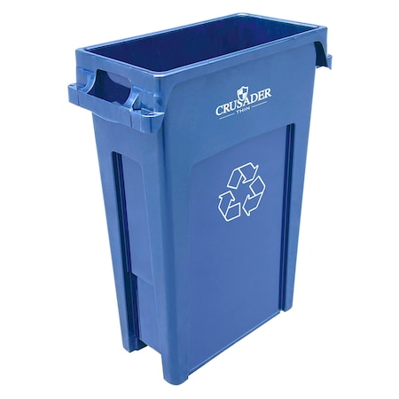 Crusader Thin Recyclining Container, 23 Gal, 22in D x 11in W x 30in H, with recycle symbol, Blue, NSF CTH-23RBL