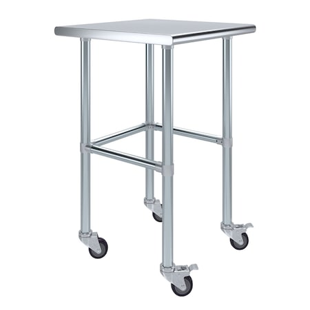 Amgood 24in D x 24in L Stainless Steel Open Base Table, 3in Casters AMG WT-2424-RCB-WHEELS-Z