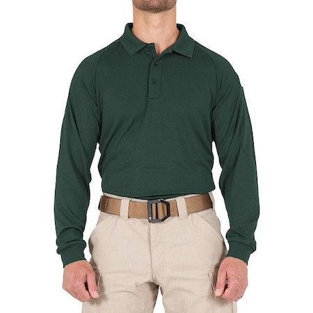 First Tactical PERFORMANCE POLO LONG SLEEVE, 100% Polyester, Button, 1 Pocket(s), Spruce Green, S 111503