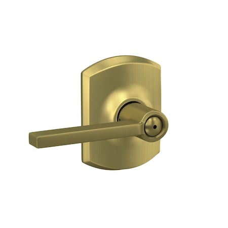 Schlage Residential Latitude Lever with Greenwich Rose Privacy Lock with 16080 Latch and 10027 Strike Satin Brass F40LAT608GRW