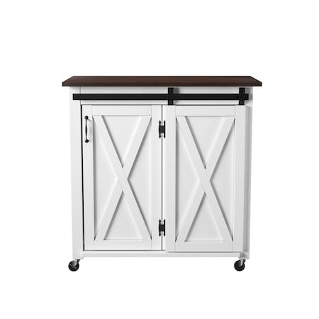 Homeroots 35in Dark Brown and White Wood Rolling Kitchen Cart 402556