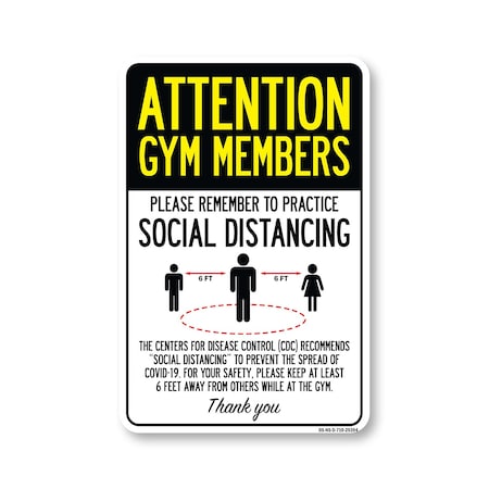 Signmission Public Safety Sign, Gym Members Practice Social Distancing, 10in X 7in Decal, OS-NS-D-710-25394 OS-NS-D-710-25394