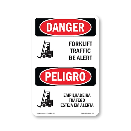 Signmission Safety Sign, OSHA Danger, 14" Height, Forklift Traffic Bilingual, D-1014-VPR-1265 OS-DS-D-1014-VPR-1265