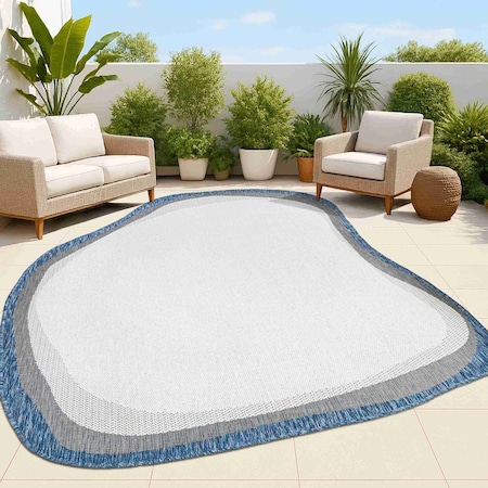 Jonathan Y Wyatt Modern Rustic Abstract Cream/Navy 5 ft. x 8 ft. Indoor/Outdoor Shaped Area Rug SHP200D-5