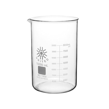 Zoro Select Beaker, Borosilicate Glass, Low Form, 10 L / 33.81 fl oz Capacity, A Type I BG1000-10000