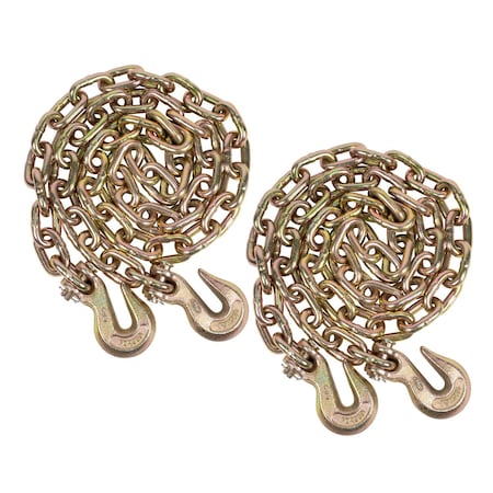 Mytee Products 3/8in X 12ft G70 Chain with Grab Hooks, WLL 6,600 lbs, 2PK CH3812x2