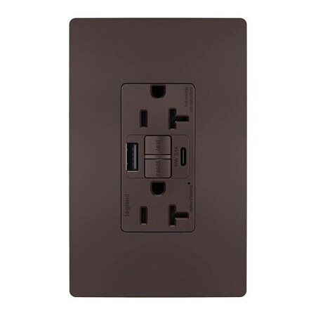 Legrand USB Receptacle, 20 A, Dark Bronze, Nylon 2097TRUSBACDBC4