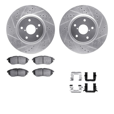 Dynamic Friction Co DFC Rotors-Drilled & Slotted-Silver w/ EURO 5000 Ceramic Brake Pads Incl Hdw 7612-13012