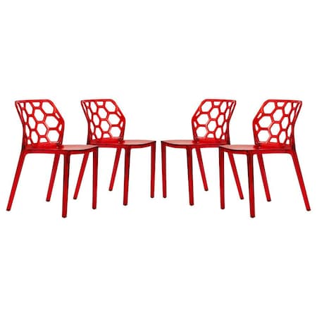 Leisuremod Modern Dynamic Dining Chair, Transparent Red, 4PK DC19TR4