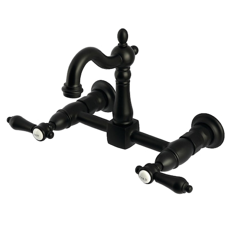 Kingston Brass Two-Handle Wall Mount Bridge Kitchen Faucet, Matte Black KS2440BAL