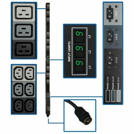 Eaton Tripp Lite Series 12.6kW 3-Phase Local Metered PDU, 208V Outlets 36 C13 & 9 C19 Hubbell 50A PDU3MV6H50