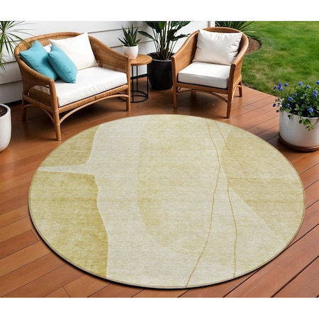 Homeroots 8' Gold Wheat And Beige Round Abstract Washable Indoor Outdoor Area Rug 582022
