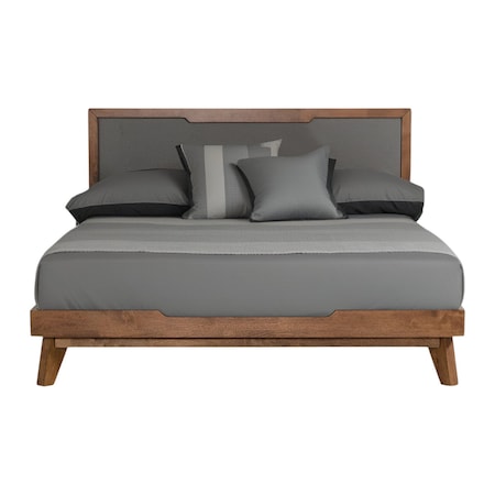 Homeroots Gray and Brown Wood And Linen Queen Bed Frame 486192