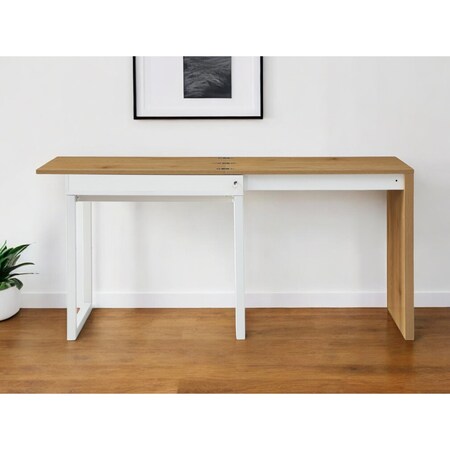 Homeroots 63" Natural and White Wood and Metal Sled Writing Desk 543781