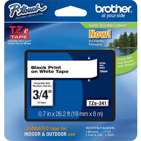 Brother Continuous Label Roll Cartridge, Black/White, Labels/Roll: Continuous TZE241G