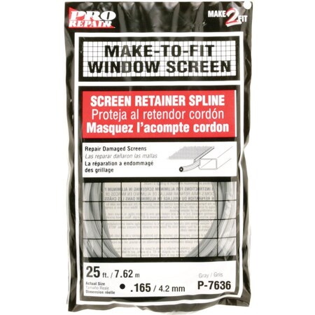 Prime-Line 0.165''Dia.x25 ' L. Gray Vinyl Screen Retainer Spline P7636