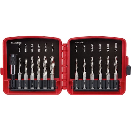 Neiko Combination Drill and Tap Bit Set with Quick Change Adapter, 13 Piece, SAE 10059A