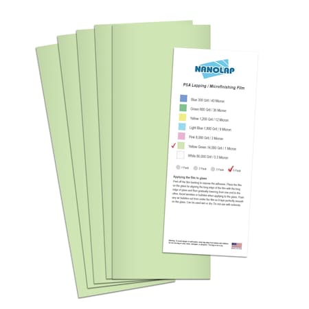 Nanolap PSA Lapping Film, 5 Pc 1 Micron (14,000 Grit), 4-0.25 in x 11 in Microfinishing Fine Sanding Paper 61547N
