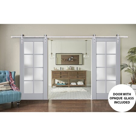Sartodoors Sturdy Double Barn Door with Frosted Glass Grey 56x96 (2* 28x96) Solid Core Modern Interior VEREGIO7412DB-S-GRE-5696