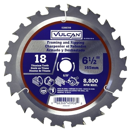 Vulcan Circular Saw Blade, 6-1/2 in Dia, 5/8 in Arbor 409061OR