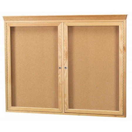 Aarco Enclosed Bulletin Board w/ Red Oak Frame Crown Molding, High Gloss Clear Lacquer Finish, 36''Hx48''W OBC3648RC