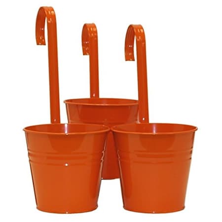 Houston International Trading TA S-3 7 in. dia. Enameled Galvanized Planter with Handle, Tangerine 8535E TA S/3