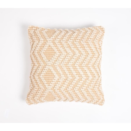 Homeroots 18" X 18" Beige and Ivory Zigzag Cotton Pillow Cover With Texture 534555