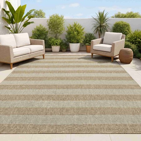 Jonathan Y Sutton Smart Jute Modern Geometric Boho Stripe Natural/Beige 5 ft. x 8 ft. Indoor/Outdoor Area Rug FXV205A-5