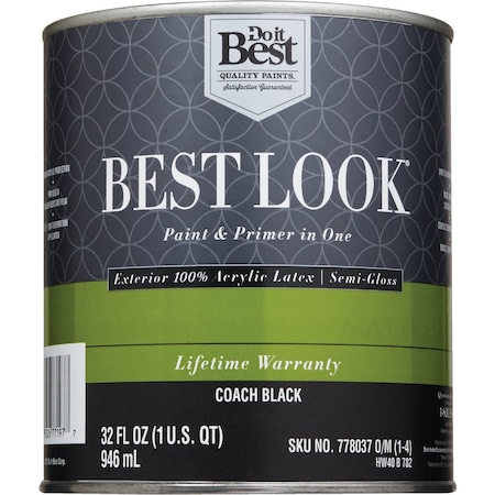 Do It Best 100% Acrylic Latex Premium Paint & Primer In One Semi-Gloss Exterior House Paint Coach Black 1 Qt. HW40B0782-14