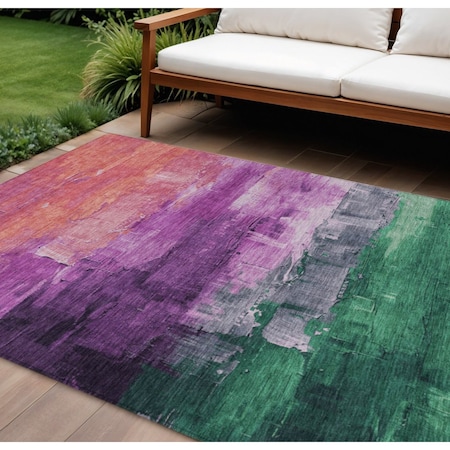 Homeroots 8' X 10' Purple Salmon And Green Abstract Washable Indoor Outdoor Area Rug 610958