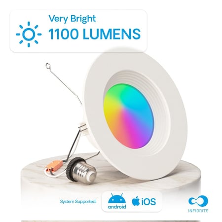 Infibrite 5/6 In. WiFi Smart 12W 1100LM Recessed Retrofit LED Downlight Kit, Alexa/Google, Wet Rated IB-004-1-12W-WH