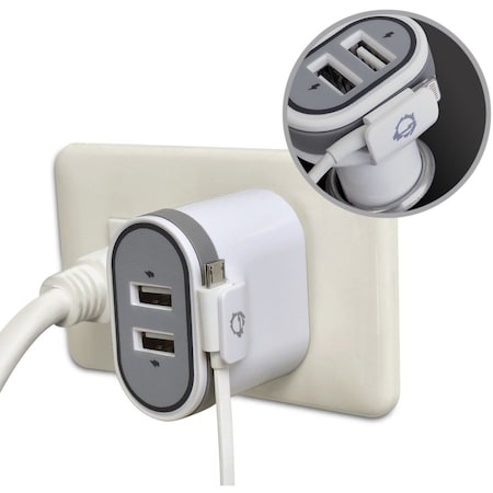Siig Fast Charging Usb Wall Charger & Car Charger Bundle Pack - White AC-PW1A22-S1