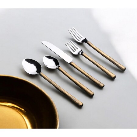 Homeroots Matte Gold Stainless Steel Five Piece Hand Forged Flatware Set 568832