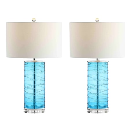 Jonathan Y Cole 27.5" Modern Fused Glass Cylinder LED Table Lamp, Turquoise, 2PK JYL4016A-SET2