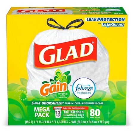 Glad 13 gal Trash Bags, 24 in x 27.38 in, Extra Heavy-Duty, .95 Mil, White, 240 PK 78900