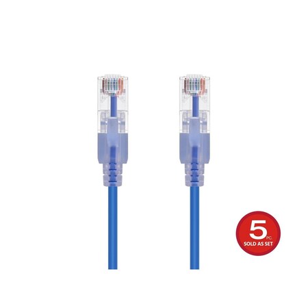 Monoprice Slim Cat6A Patch Cable, 5 Pack, 1 ft.Blue 15126
