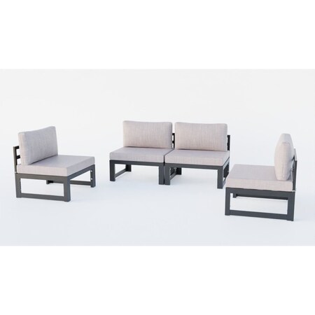 Leisuremod Chelsea 4-Piece Middle Patio Chairs Black Aluminum With Cushions, Beige CSBL-4BG