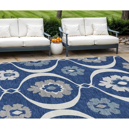 Homeroots 9' X 12' Navy Blue And Ivory Medallion Washable Indoor Outdoor Area Rug 589630