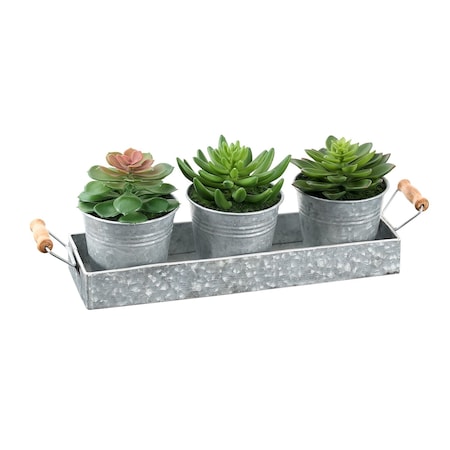 Monarch Specialties Artificial Plant, Set Of 3, 6-in. Tall, Succulent, Table, Silver Metal Pots, Contemporary, Modern I 9372