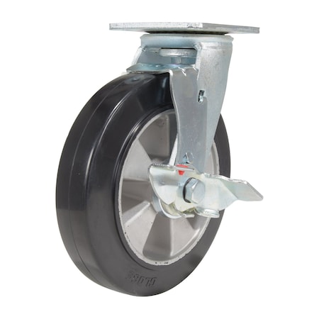 Vestil Rubber Swivel With Brake Caster 8 In. Diameter x 2 In. Width 881 Lb. Capacity Black/Gold CST-VE-8X2MRA-SWB