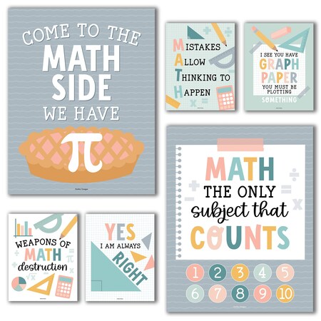 Hadley Designs Boho Math Bulletin Board Classroom Decor Posters, 6-Piece Set X004BEB10P