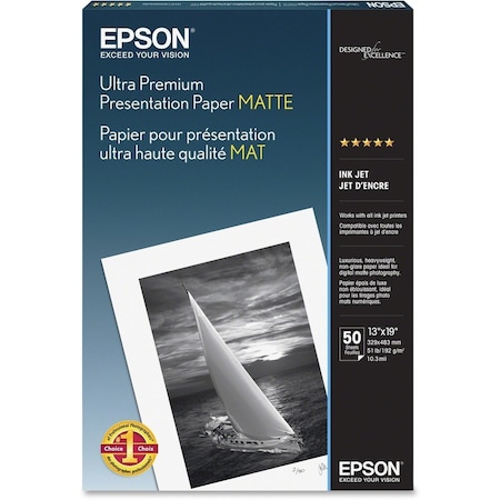 Epson Ultra Premium Matte Presentation Paper, White, 13in x 19in, 50 Sheets/Pack S041339
